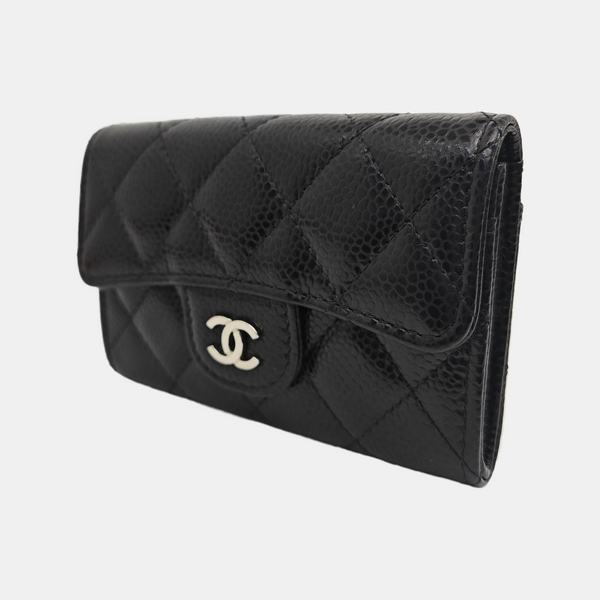 Quilted Grained Calfskin Wallet Black