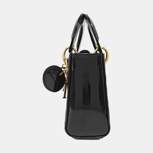 Lady Dior Mini Quilted Patent Leather Black