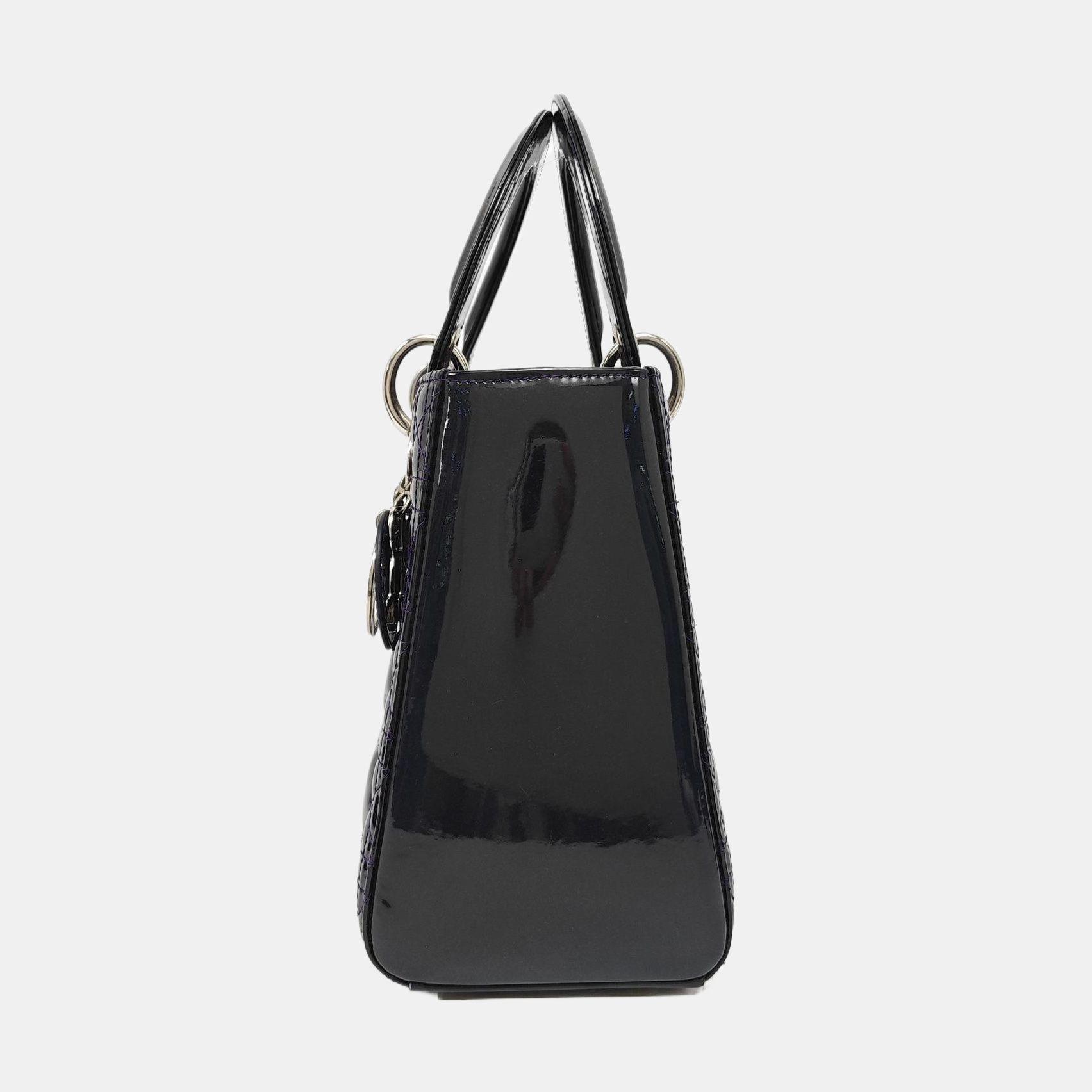 Authenticated pre-owned  Lady Dior Medium Quilted Patent Leather Blue - Tote Bag at Looply