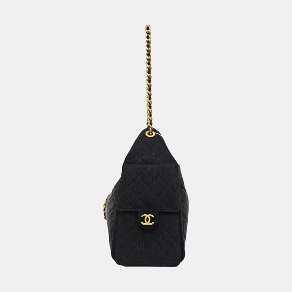 CHANEL 25 Small Quilted Denim Black