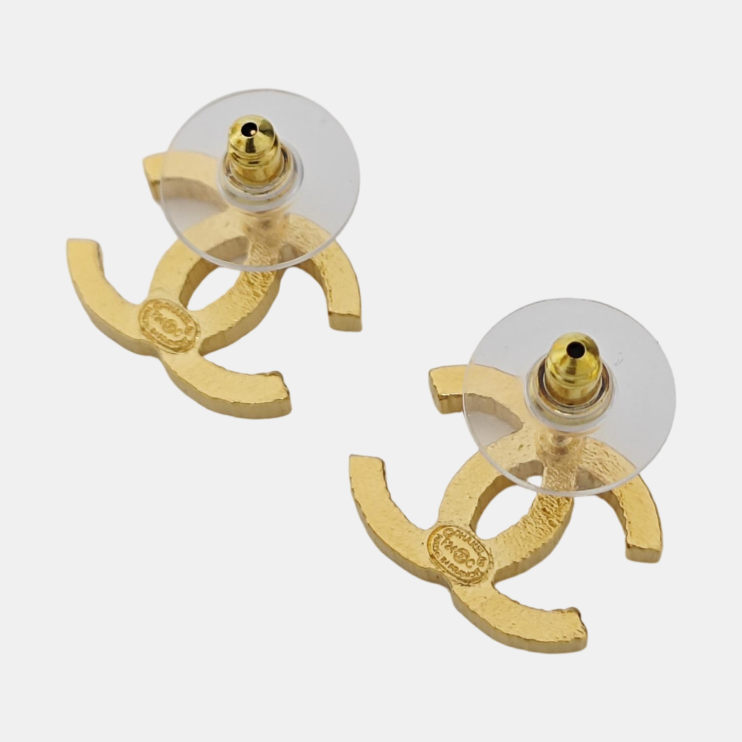 CC Logo Metal Gold Stud Earrings