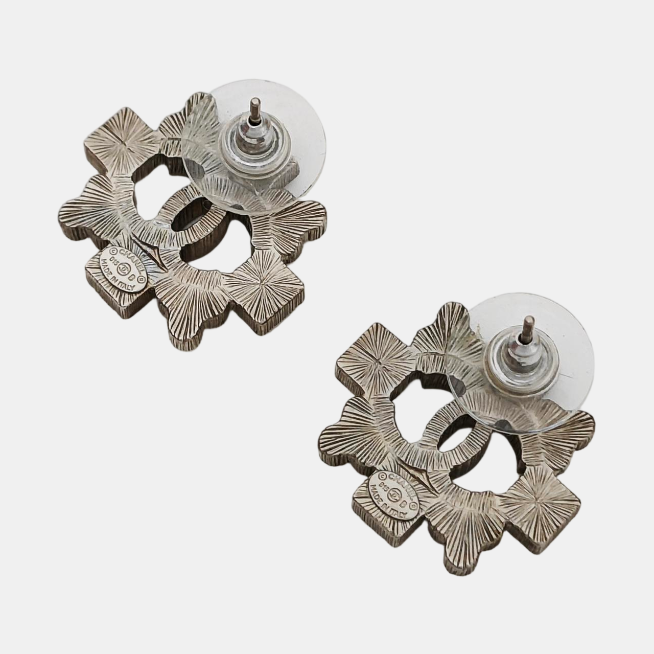 CC Logo Metal Gray Stud Earrings