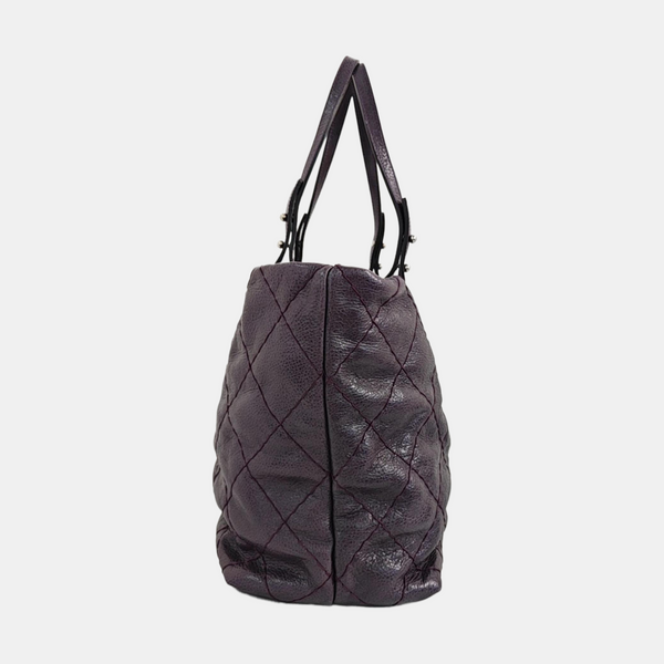 Quilted Calfskin Tote Bag Purple