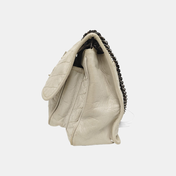 NIKI Medium Chevron Calfskin White
