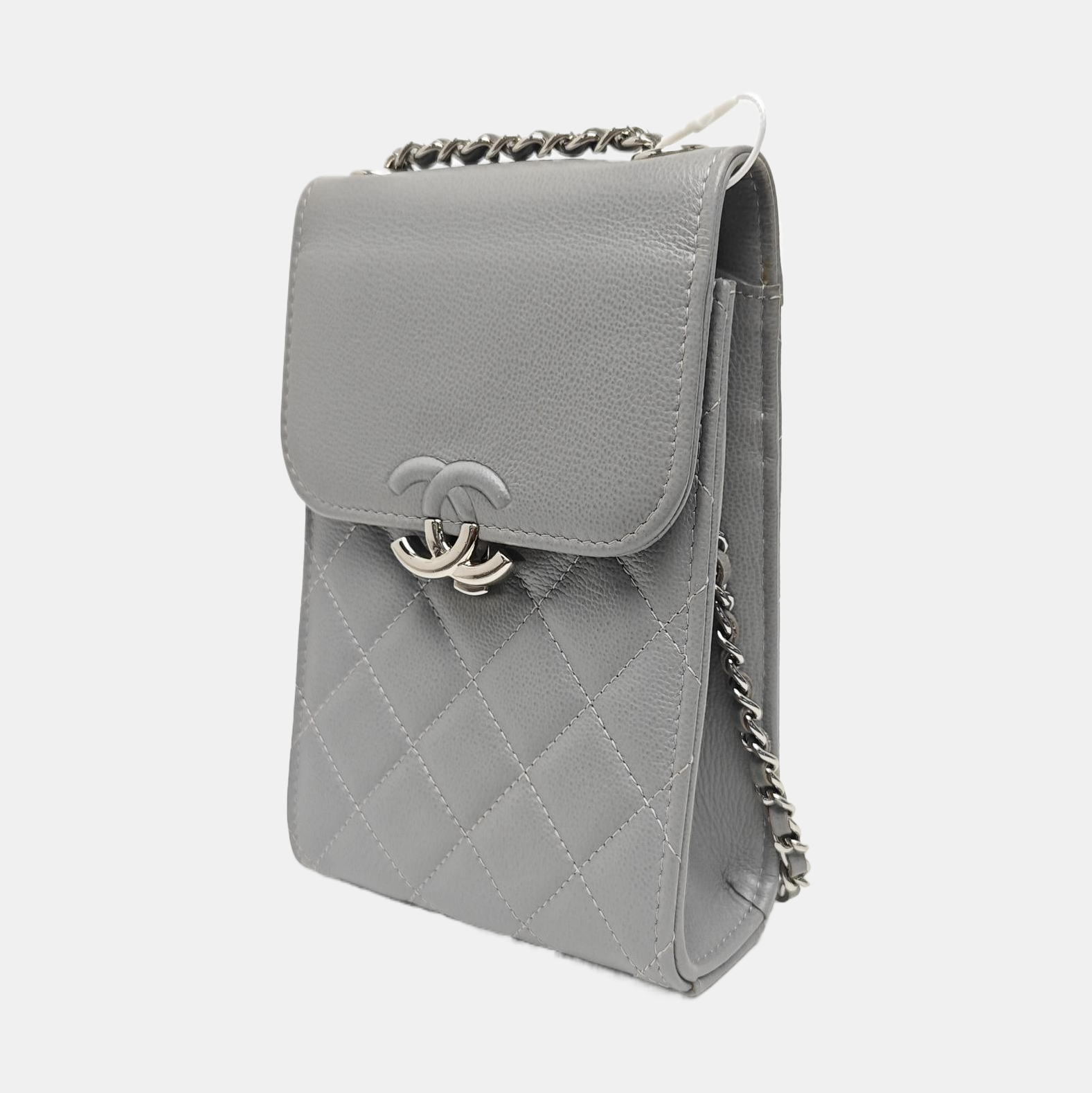 Quilted Grained Calfskin Shoulder Bag Gray