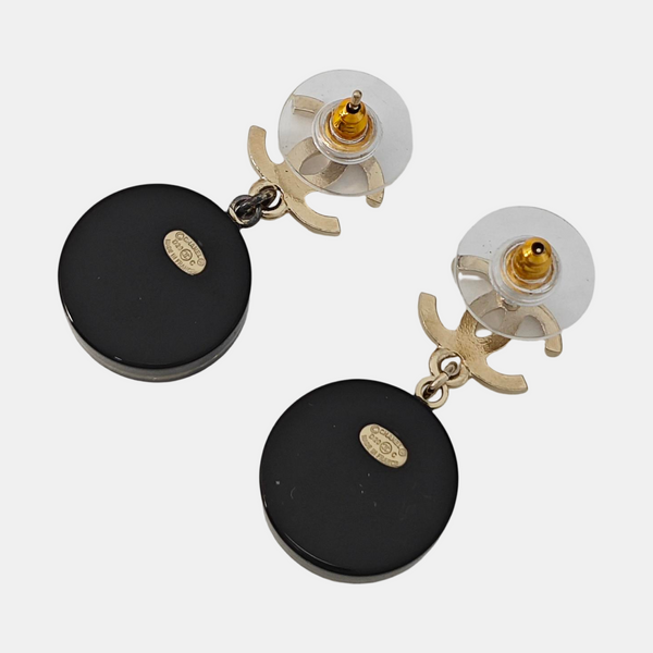 CC Logo Metal Black Stud Earrings