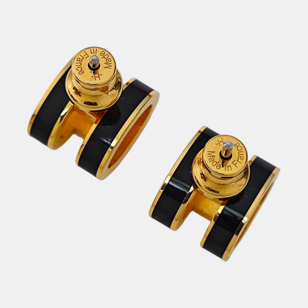 Pop H Metal Black Stud Earrings