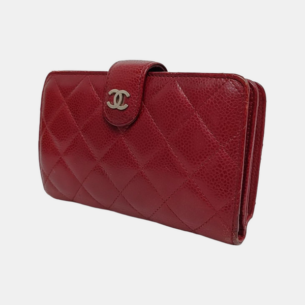 Quilted Grained Calfskin Wallet Red