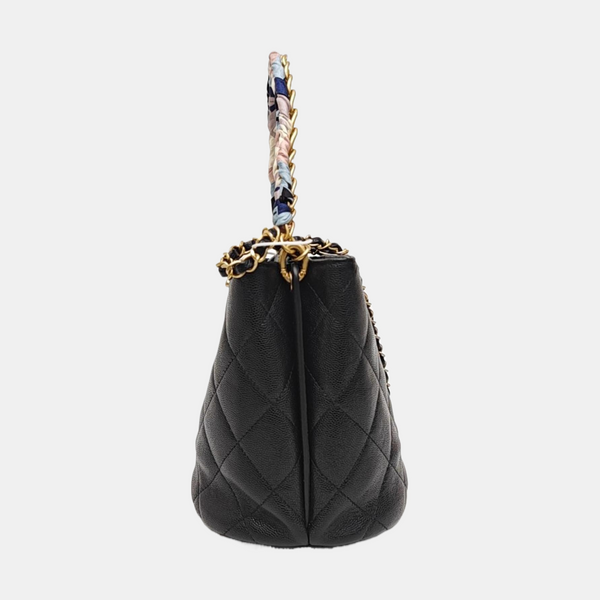 Quilted Grained Calfskin Shoulder Bag Black