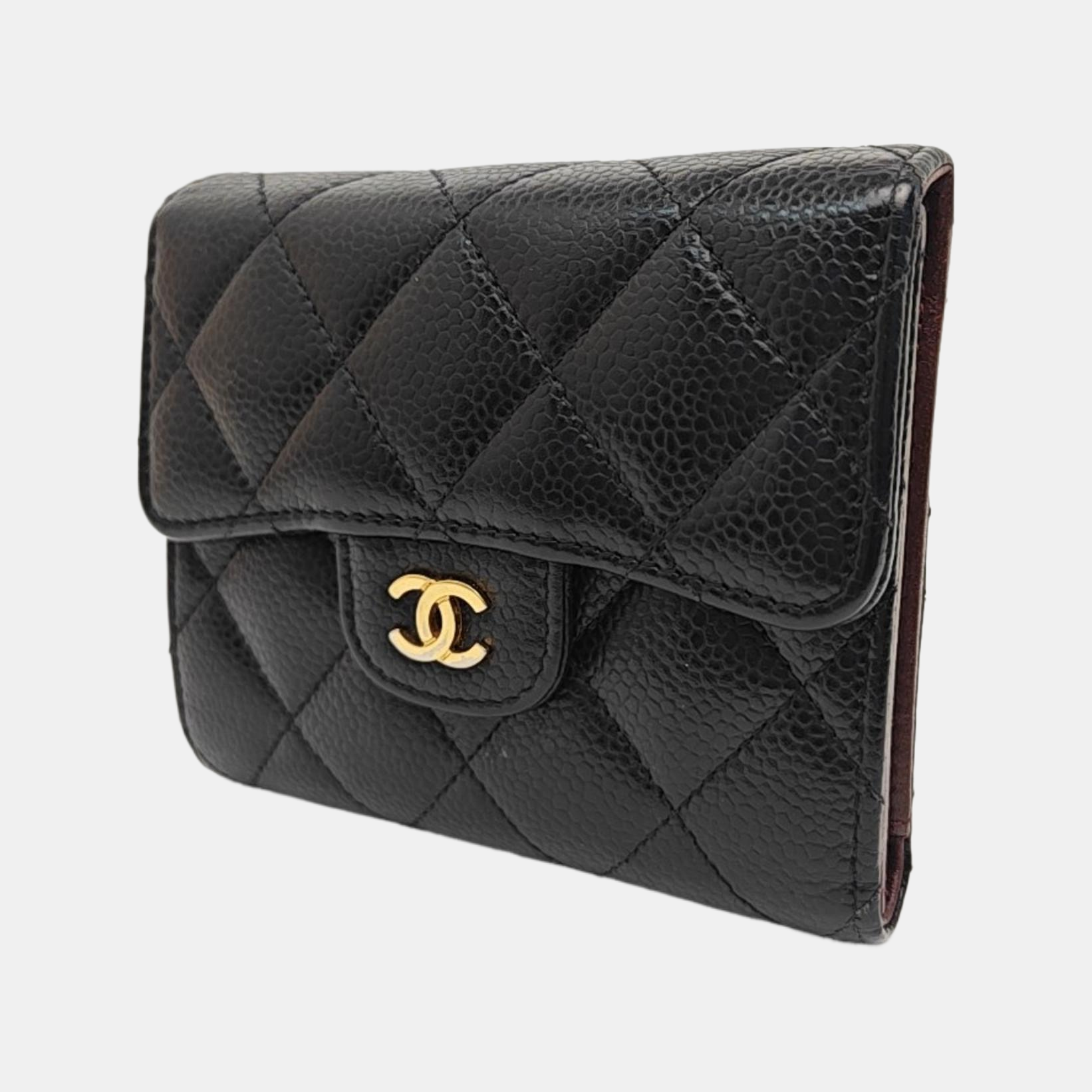Quilted Grained Calfskin Wallet Black