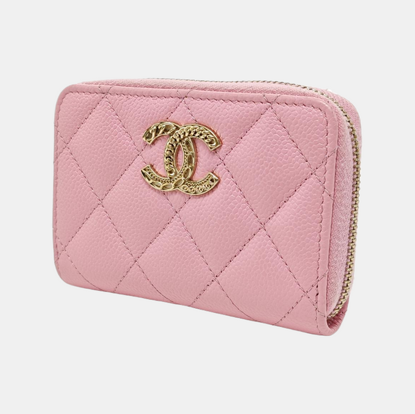 Quilted Grained Calfskin Wallet Pink