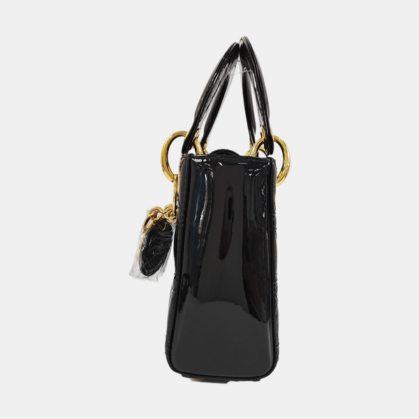 Lady Dior Mini Cannage Patent Leather Black