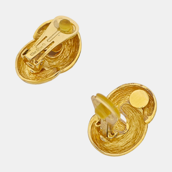 Twist Round Metal Gold Clip On Earrings