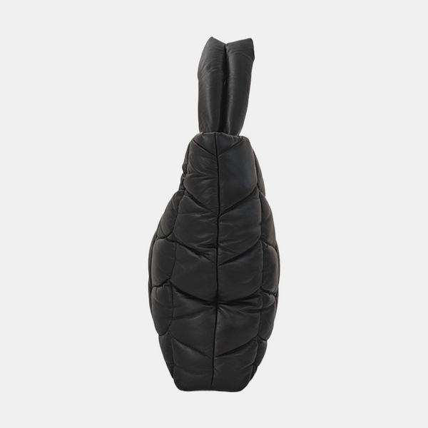 Quilted Leather Top Handle Bag Black