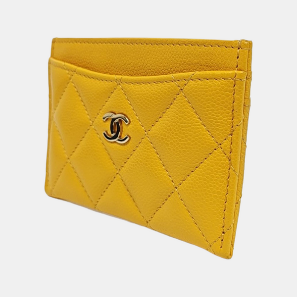 Quilted Grained Calfskin Card Holder Yellow