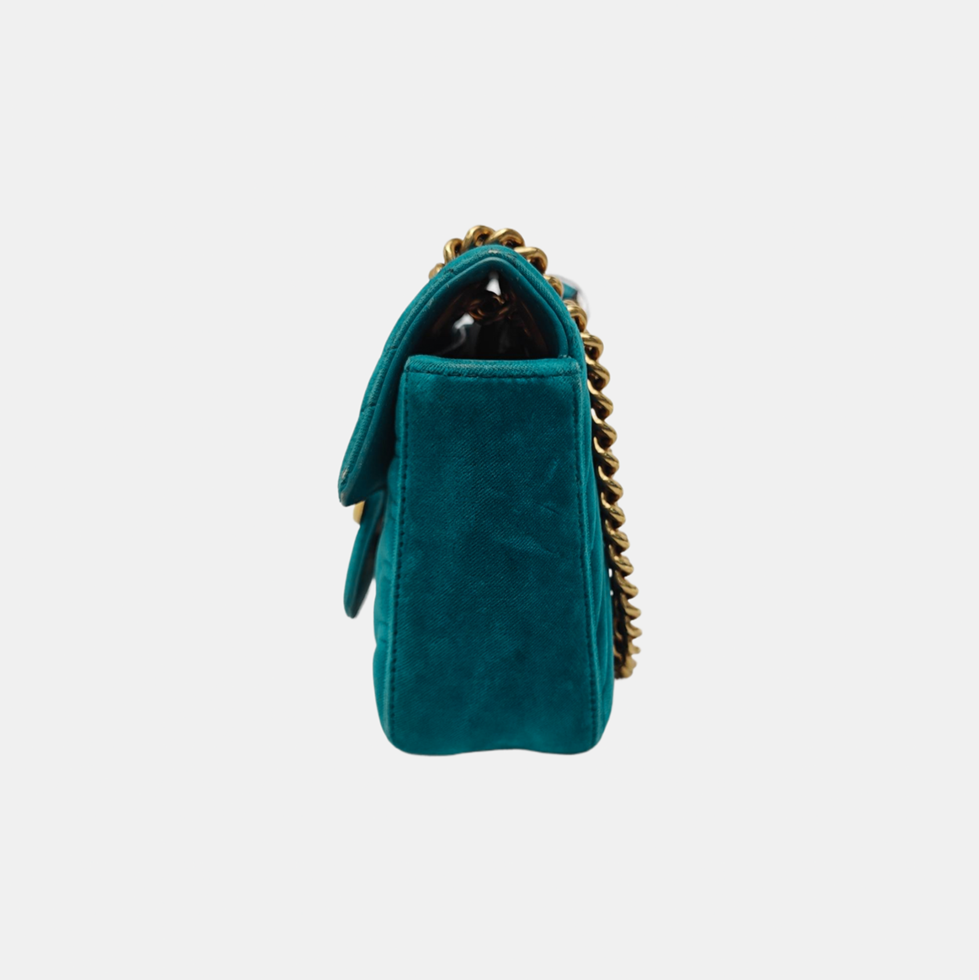 GG Marmont Small Quilted Velvet Blue