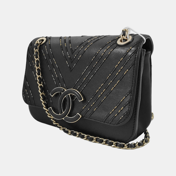 THREAD AROUND Chevron, Quilted Lambskin Black