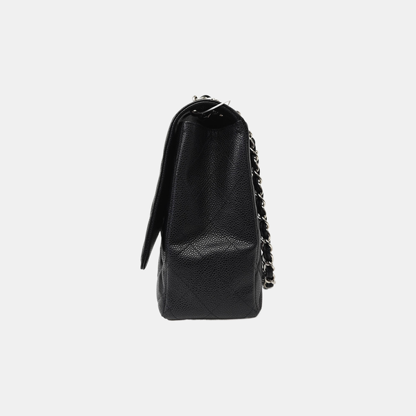 Quilted Grained Calfskin Shoulder Bag Large Black