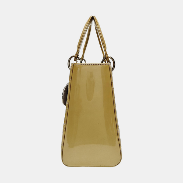 Authenticated pre-owned  Lady Dior Medium Quilted Patent Leather Green - Tote Bag at Looply