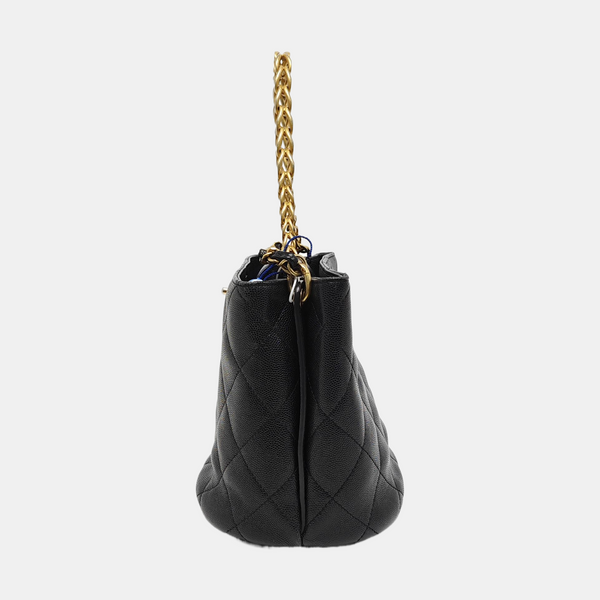 Quilted Grained Calfskin Shoulder Bag Black