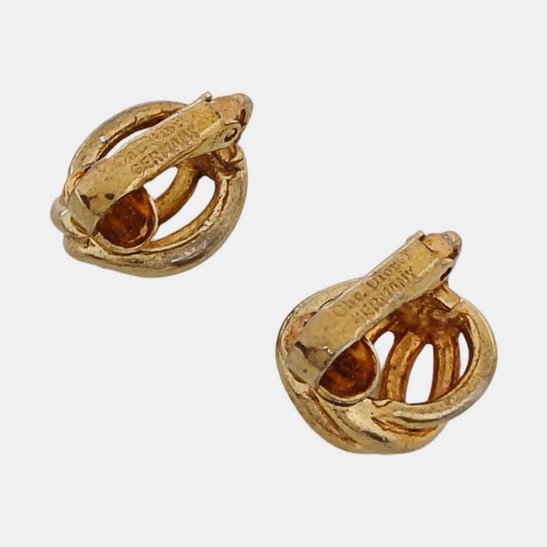 Twist Round Metal Gold Clip On Earrings