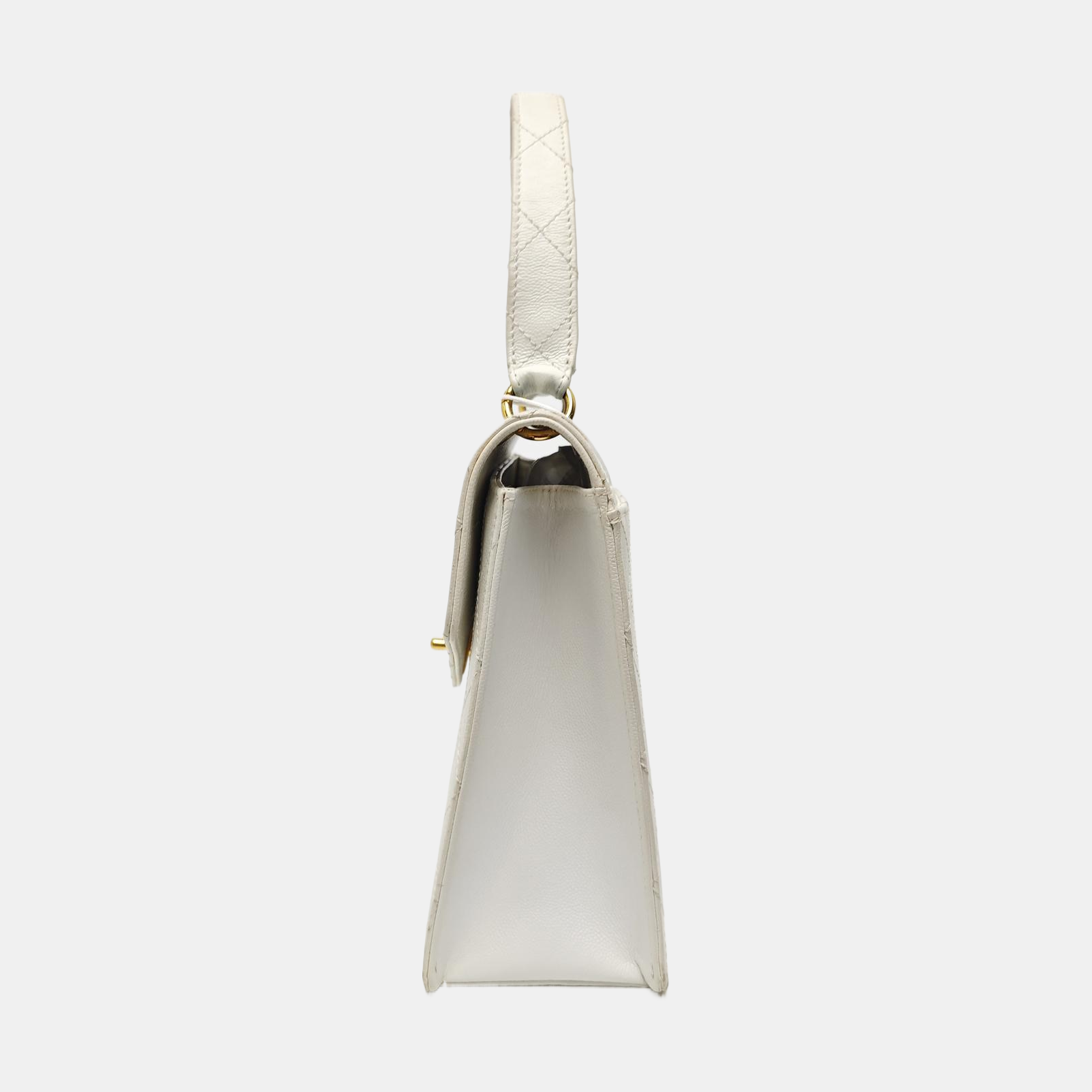 Quilted Grained Calfskin Top Handle Bag White