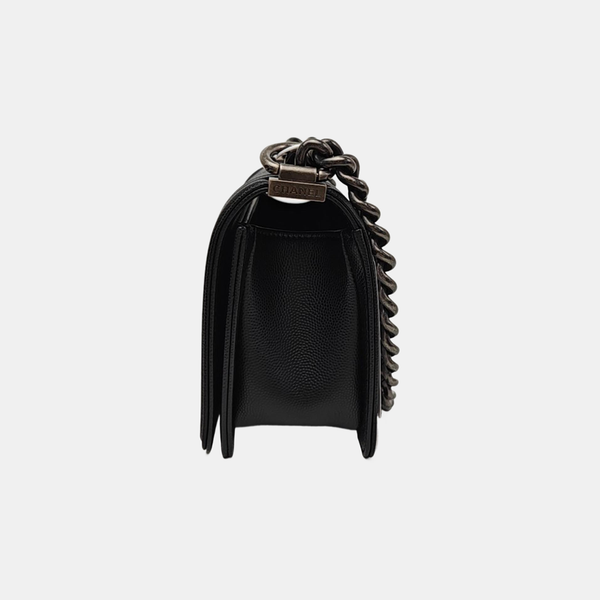 BOY CHANEL Small Quilted Grained Calfskin Black