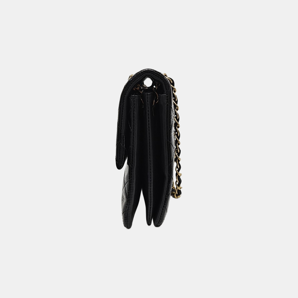 Quilted Patent Leather Shoulder Bag Black