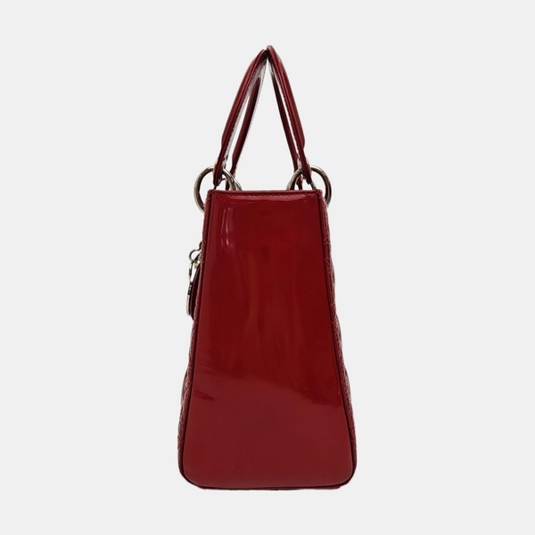 Lady Dior Medium Cannage Patent Leather Red