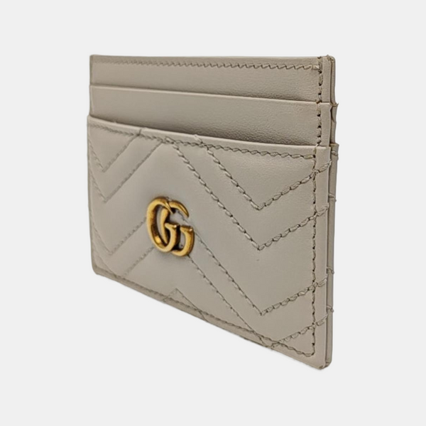 GG Marmont Mini Quilted Calfskin Gray Card Holder