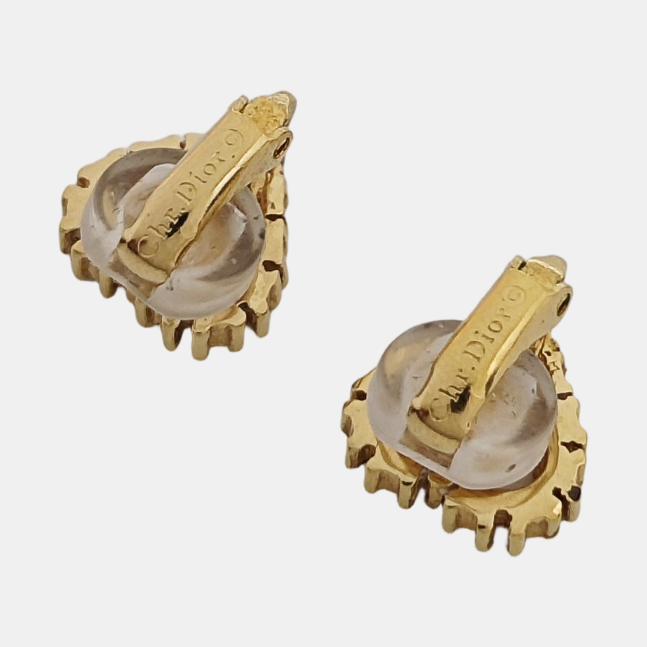 Dior Oblique Metal Gold Clip On Earrings