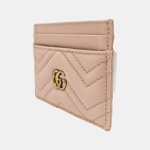 GG Marmont Mini Quilted Leather Pink Card Holder