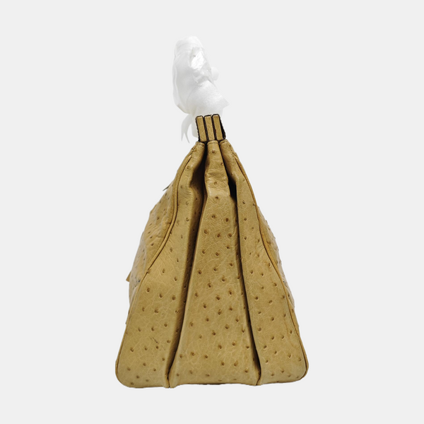 Ostrich Top Handle Bag Beige