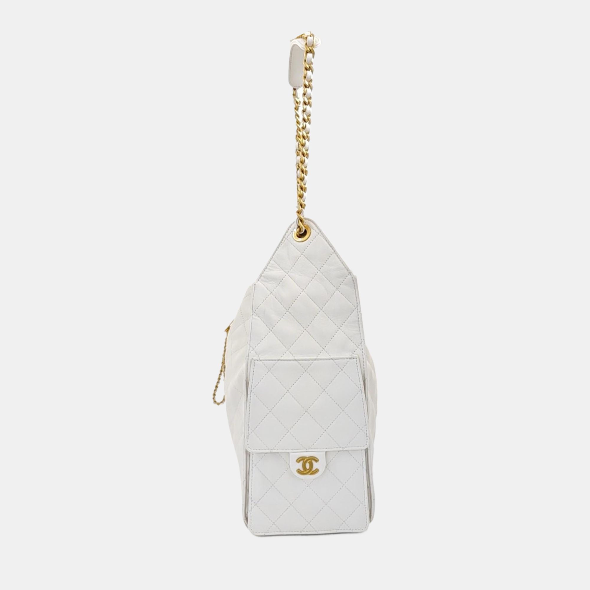CHANEL 25 Medium Quilted Grained Calfskin White