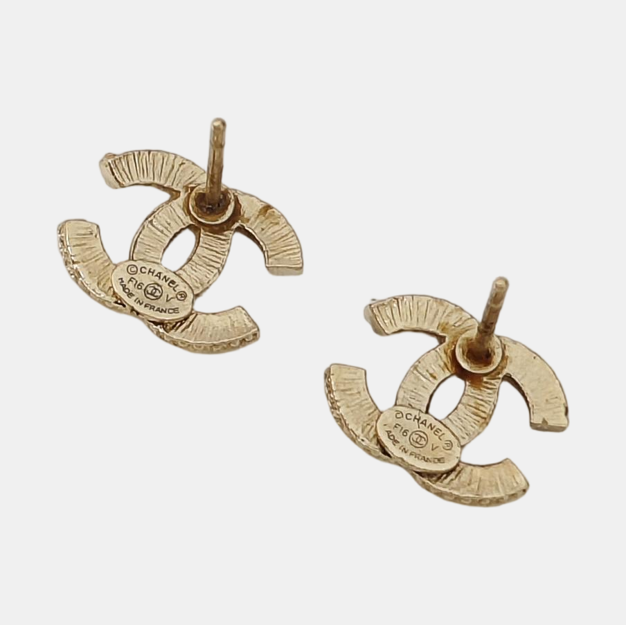 CC Logo Metal Gold Stud Earrings