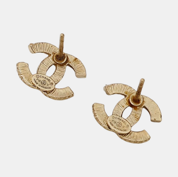 CC Logo Metal Gold Stud Earrings
