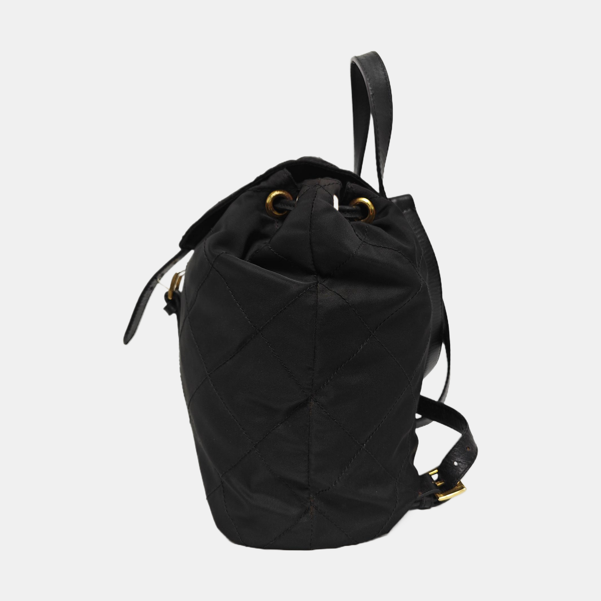 Quilted Nylon Backpack Black