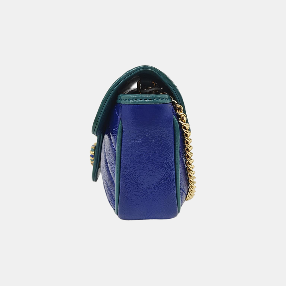 GG Marmont Super Mini Quilted Calfskin Blue