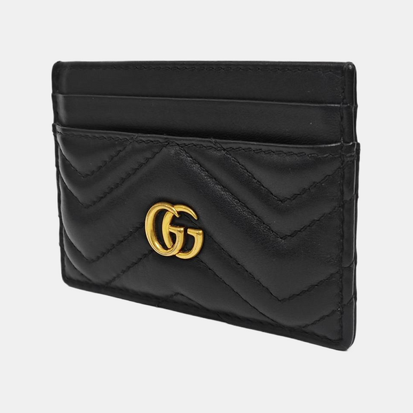 GG Marmont Mini Quilted Calfskin Black Card Holder