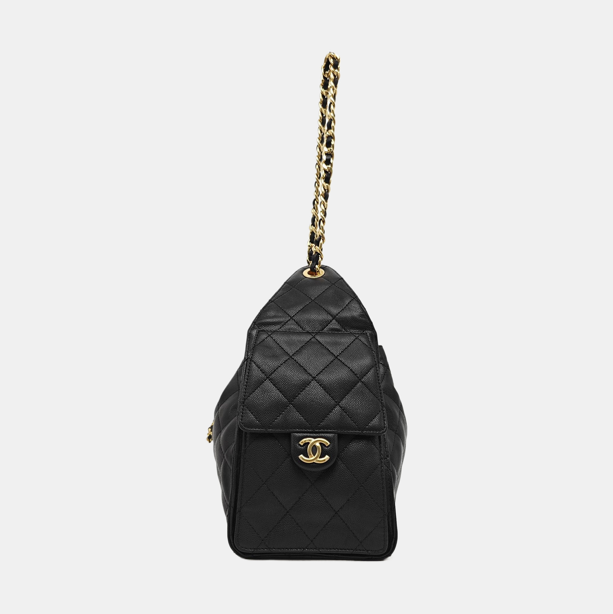 CHANEL 25 Small Quilted Grained Calfskin Black
