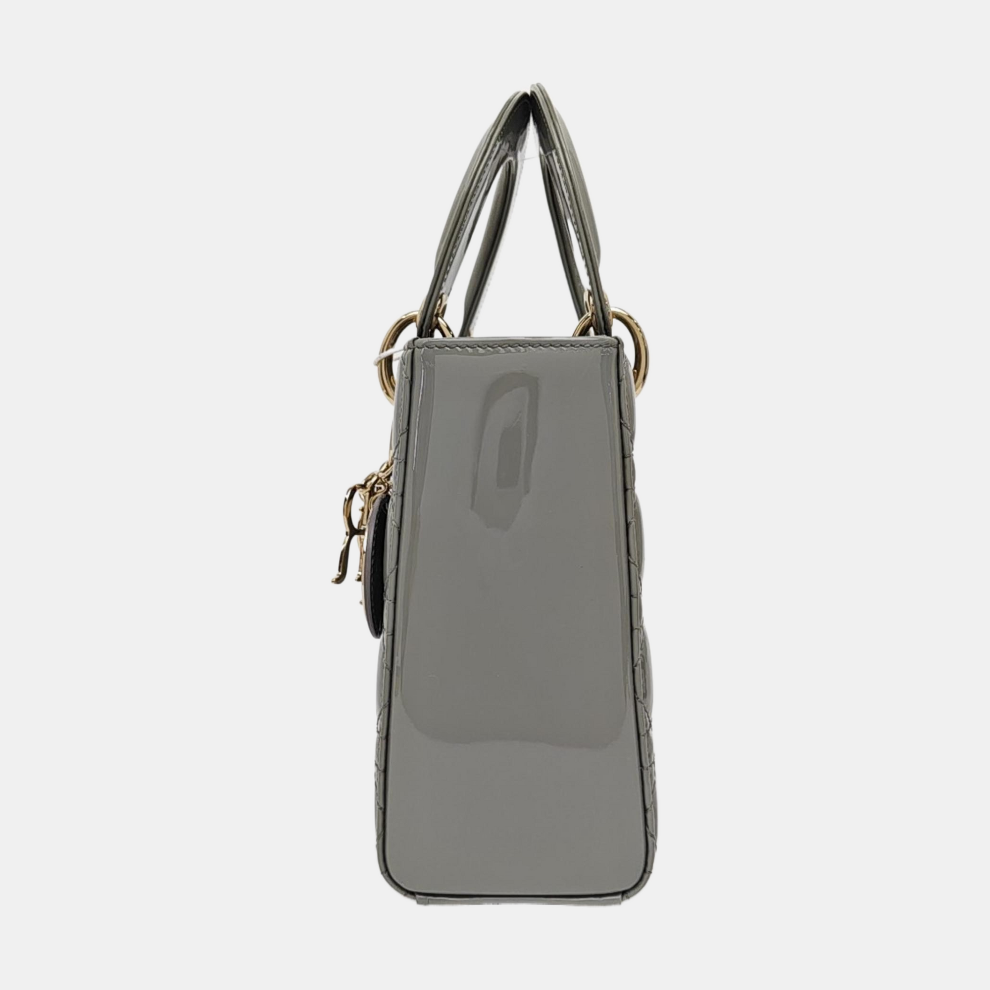 Lady Dior Small Cannage Patent Leather Gray