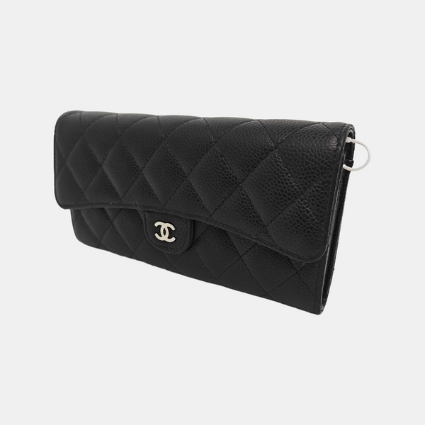 CLASSIC FLAP Mini Quilted Grained Calfskin Black Wallet