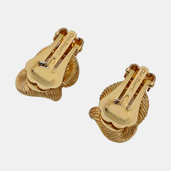 Twist Round Metal Gold Clip On Earrings