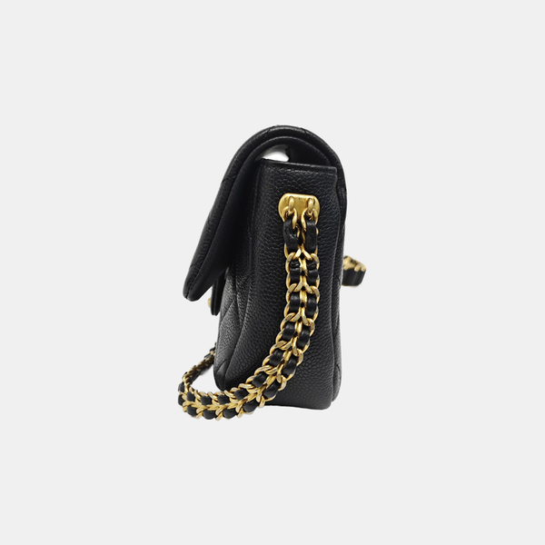 Quilted Grained Calfskin Shoulder Bag Black