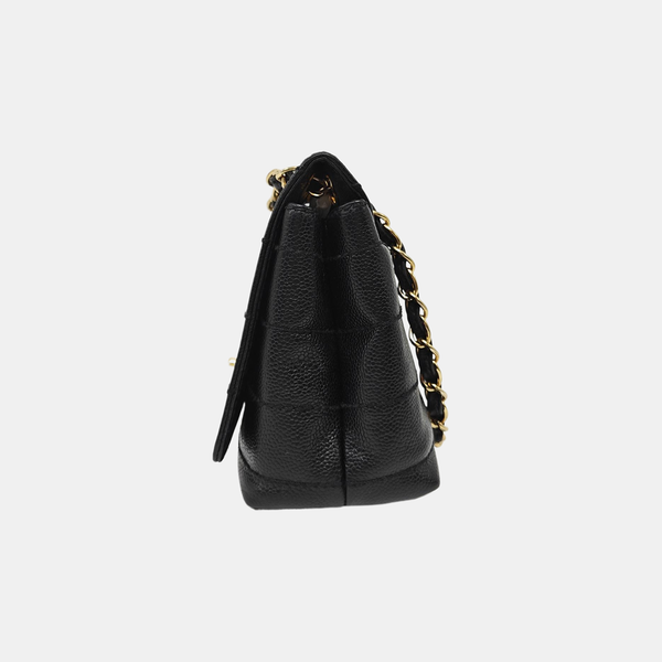 Quilted Grained Calfskin Shoulder Bag Black