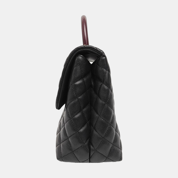 COCO HANDLE Large Quilted Grained Calfskin Black