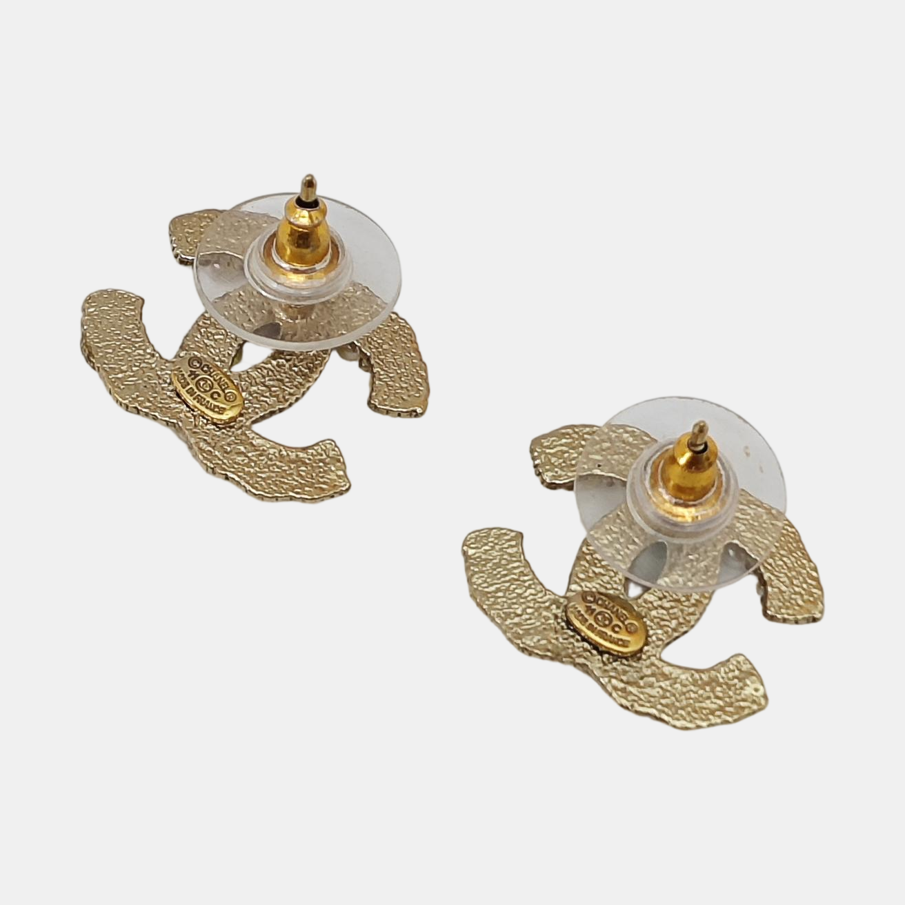 CC Logo Metal Gold Stud Earrings