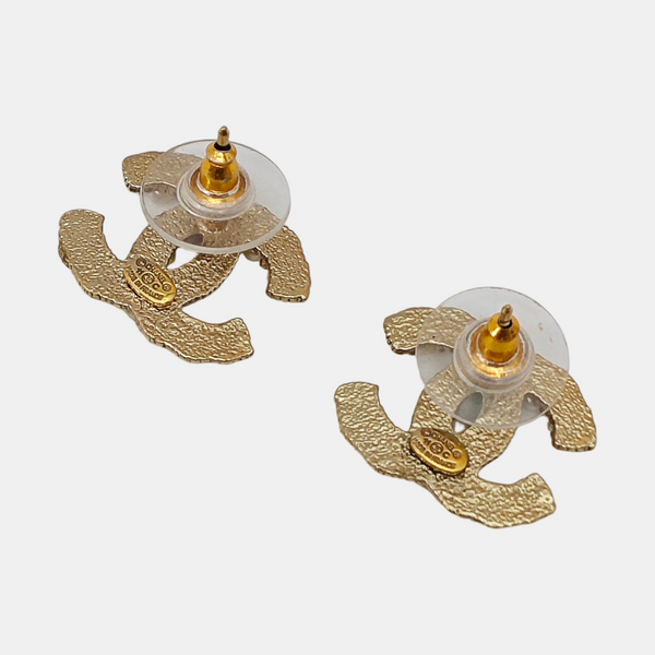 CC Logo Metal Gold Stud Earrings