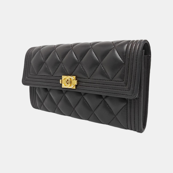 BOY CHANEL Mini Quilted Lambskin Gray Wallet