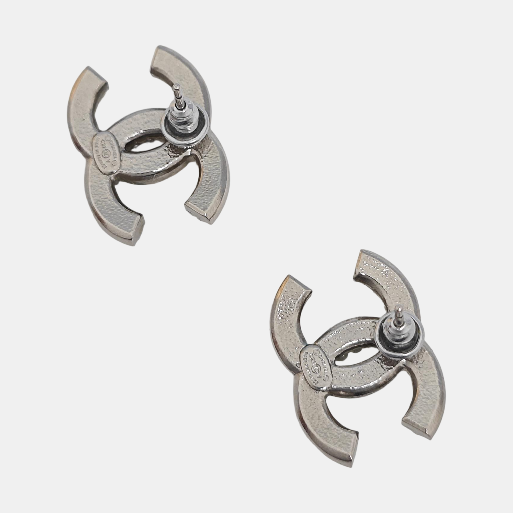 CC Logo Metal Silver Stud Earrings